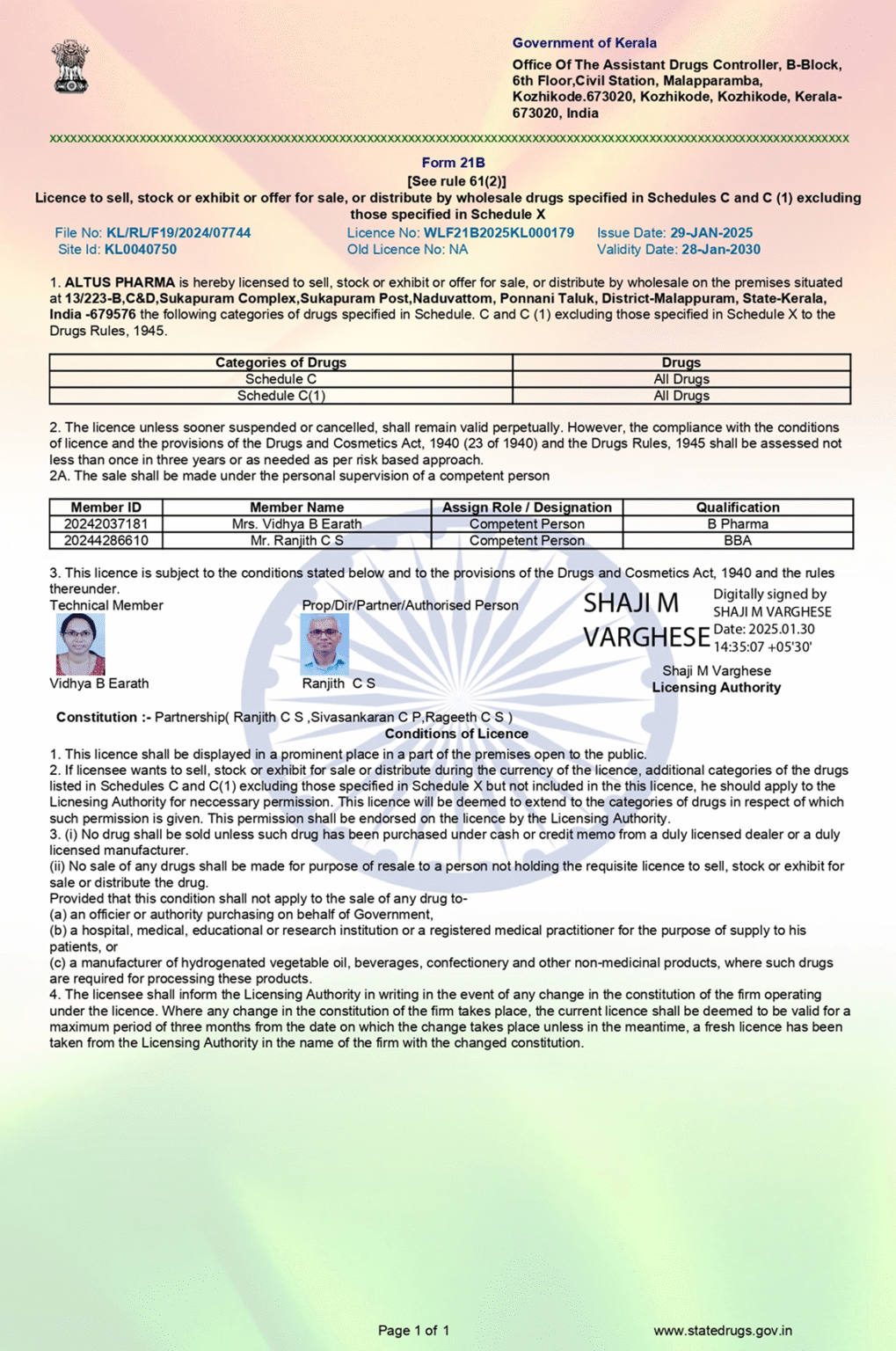 ALTUS PHARMA DRUG LIC 21B