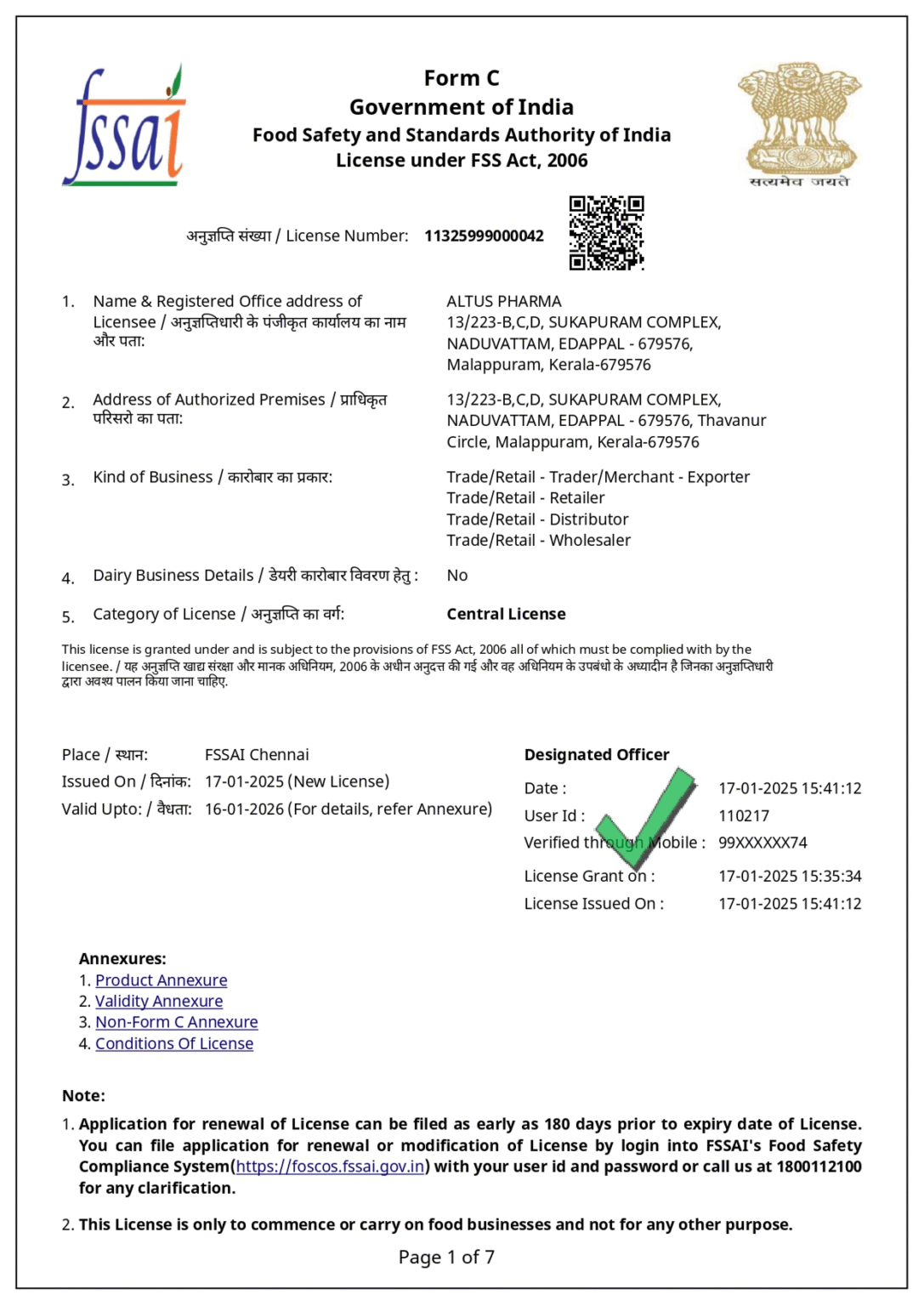 FSSAI Central Licence